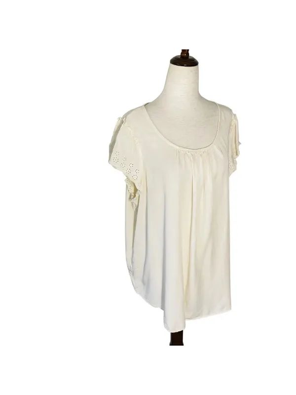 LC LAUREN CONRAD Beige Eyelet Sleeve Blouse - Image 5