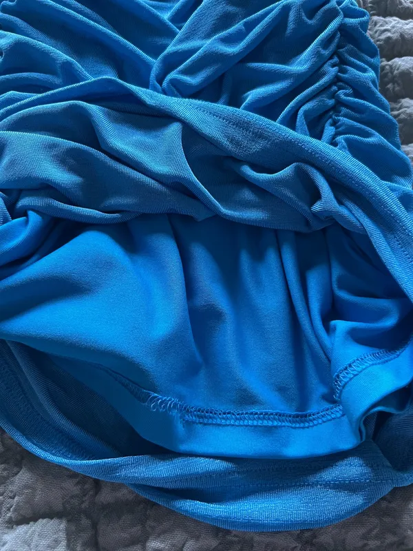 SheIn Sleek one-shoulder dress in a vibrant blue with elegant ruching. Designed to flatter the silhouette with gathered detailing. Perfect for evening events or special occasions. Easy to style with heels and minimal accessories. - Image 3