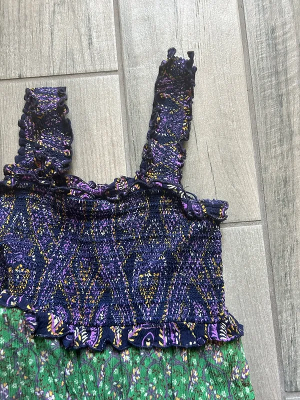 Urban Outfitters Green and Purple Printed Boho Jumpsuit - Image 3