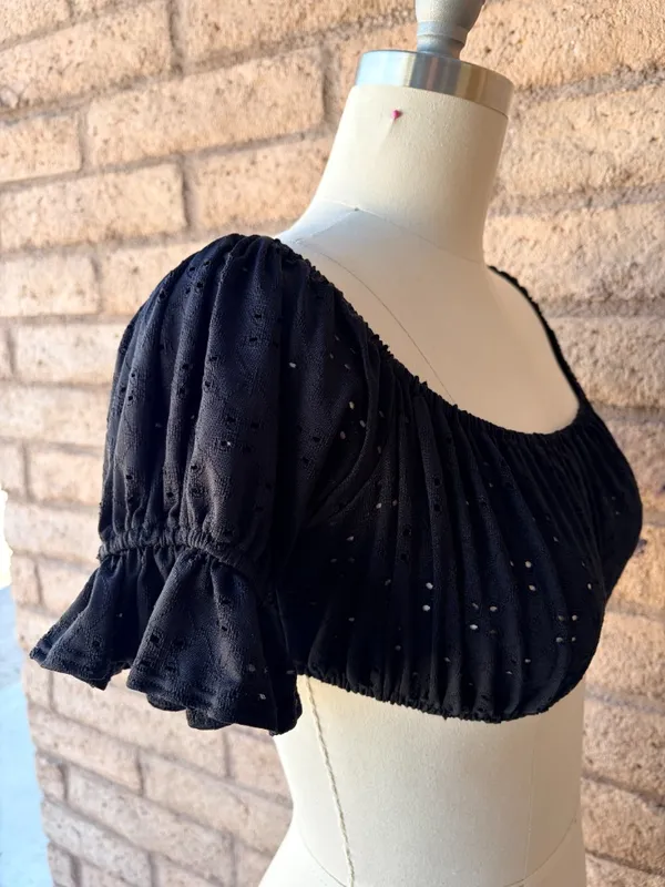 Urban Outfitters | Black Eyelet Off-Shoulder Puff Sleeve Crop Top | L - Image 2