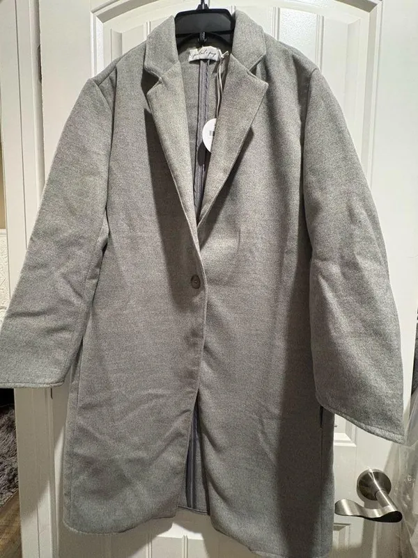 Petal & Pup Long Grey Coat Lightweight Single Button Collared Coat NEW - Image 4