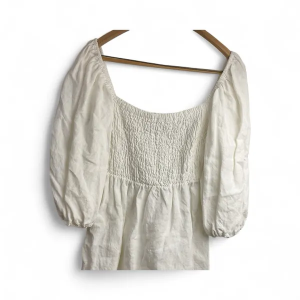 Tuckernuck‎ Dress Annie Smocked Mini Linen in White Size Large - Image 3