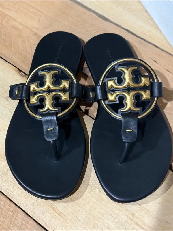 New Tory Burch Miller Gold Logo Sandals - Image 2