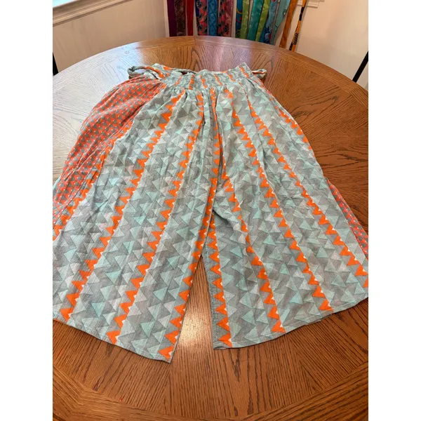 Feather Bone Anthropologie Wide Leg Pants Womens M Blue Orange Geometric Tie - Image 7