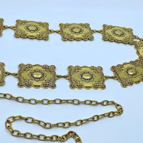 Gold Y2K Textured Rectangular Boho Chain Belt, Fits 23.5-43.5 Inches, X7GA1252 - Image 7