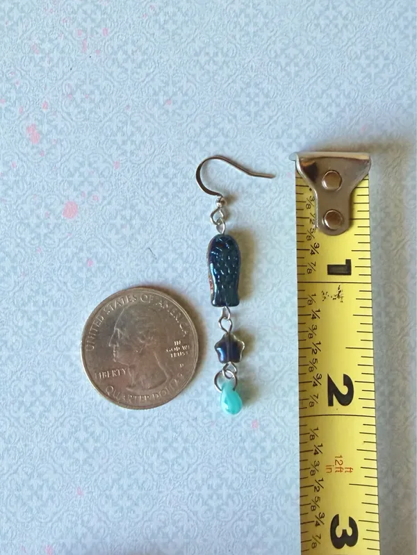 Handmade quality Czech glass beads fish/srar & teardrop dangle earrings💚⭐️🐟💕 - Image 4