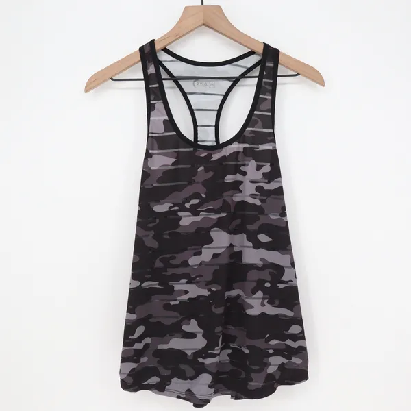 Zyia Tank Women M Gray Camo Striped Racerback Activewear Excellent - Image 2