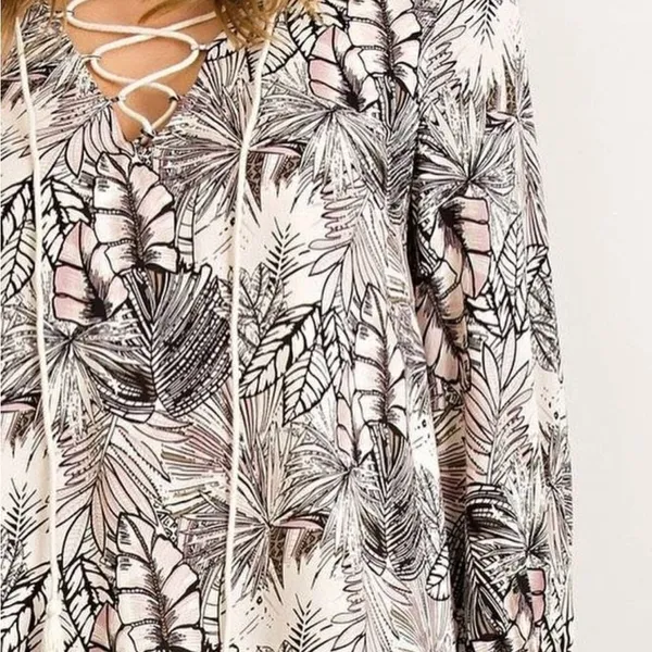 NEW Anthropologie Boho Palm Print Lace-Up Tunic Dress Size LARGE - Image 3