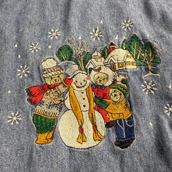 Bobbie Brooks Denim Shirt Women 18W/20W Winter Snowman Bear Christmas‎ Vintage - Image 5