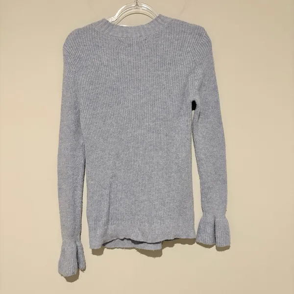 Loft wool pointelle bell flared‎ cuff sleeve sweater blue size small - Image 2