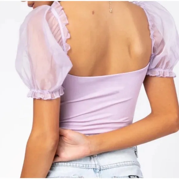 Princess Polly 4 Girl In Love Bodysuit Blouse Lilac Purple Puff Sleeve Coquette - Image 4