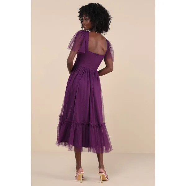 NWT Lulus Dreamy Celebration Plum Purple Tulle Bustier Swiss Dot Midi Dress Sz S - Image 3