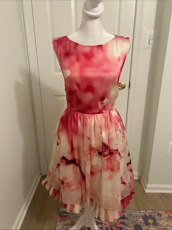 Alice + Olivia Catherine Pink Floral Party Dress In Cherry Blossom Mist Size 2 - Image 5