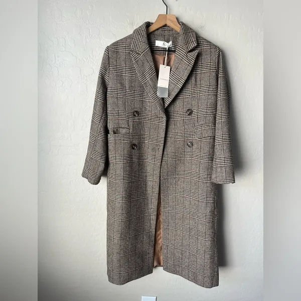 Commense valor plaid oversized overcoat NEW XS Brown - Image 6