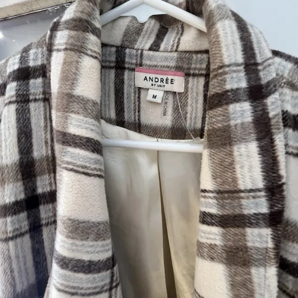 Andreè by‎ unit Plaid Size Medium Light Jacket Shacket Midi Length w/Open Front - Image 2