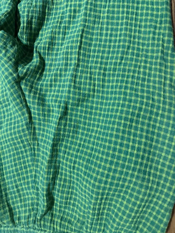 Gundrun Sjoden Lagenlook Organic Cotton Green Gingham Plaid Pants Medium. - Image 4