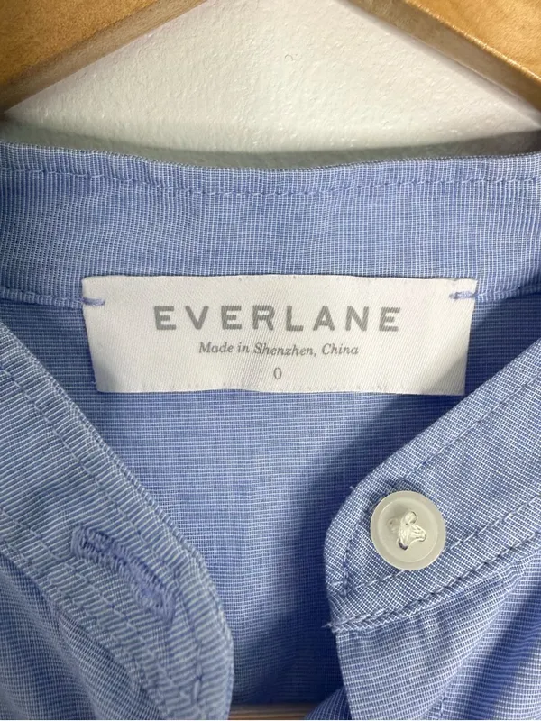 Everlane Light Blue Mandarin Collar Womens Shirt Size 0 Popover Button Down - Image 5
