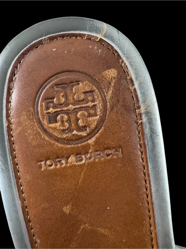 Tory Burch Brown Leather Sandals with Silver Logo Medallions - Image 2
