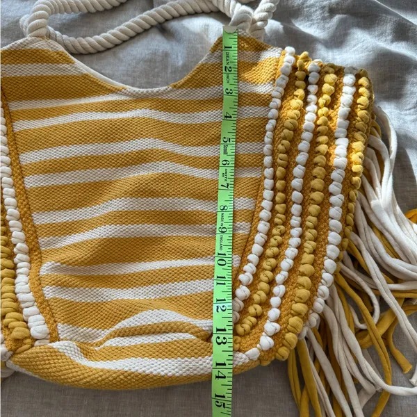 Yellow and White Beach Tote Bag - Image 10