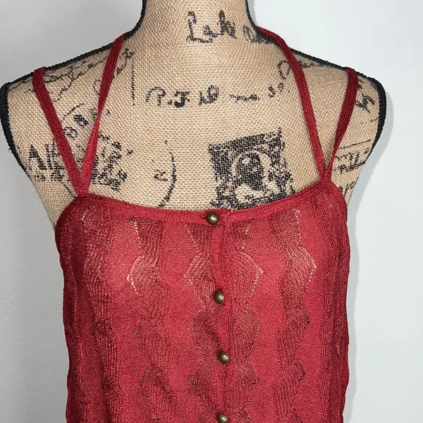 Free people tank top semi sheer textured material burnt Red Size M NWT - Image 5