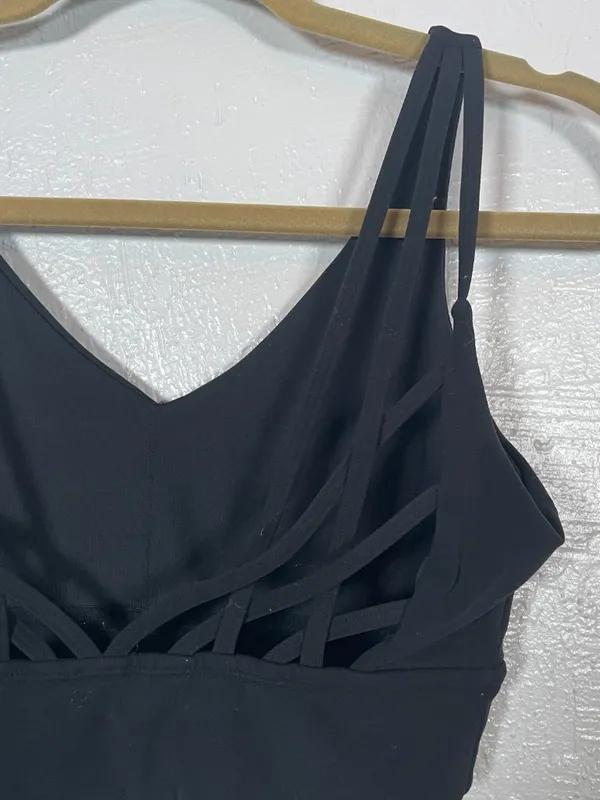 BuffBunny Collection Women M Black Strappy Sports Bra No Pads Athleisure Workout - Image 5