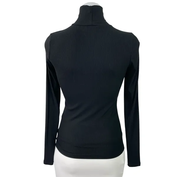 Aritzia Wilfred Women's Black Turtleneck Ribbed Knit Long Sleeve Sweater Top S - Image 3