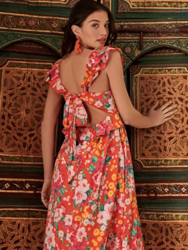 Sugar Lips Satin Floral Ruffle Midi Dress in Medium New - Image 7