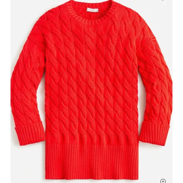 J.Crew Womens Red Cable-Knit Side-Slit Crewneck‎ Sweater BM401 L-XL NEW - Image 3