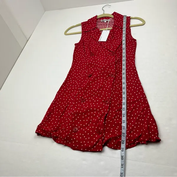 Reformation Leith Mini Dress 0‎ Sleeveless Polka Dot Red White Collar Button NEW - Image 9