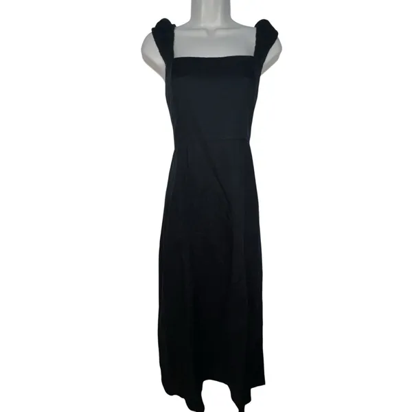 Zara Black Sleeveless Midi Dress Womens Size Small Linen Blend‎ Tie Back Goth - Image 3
