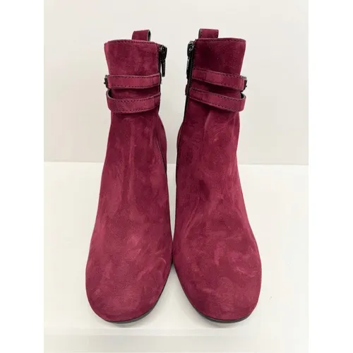 Paul Green Burgundy Suede Ankle Boots Block Heel Buckle Strap Zipper Size 7 US‎ - Image 5