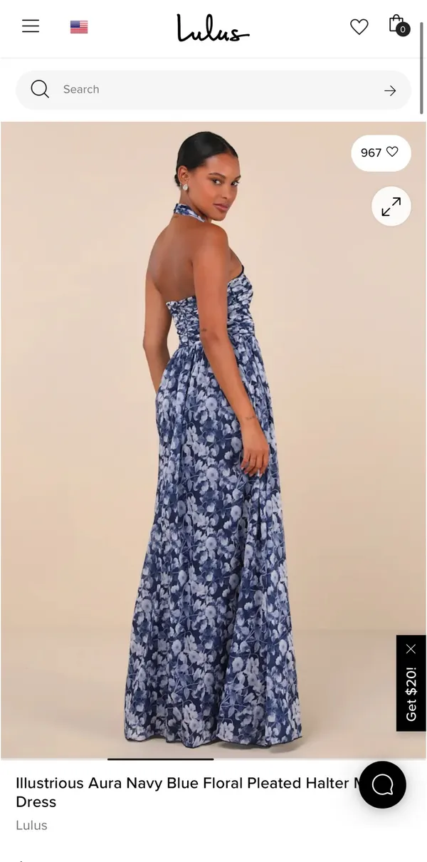 Lulus Illustrious Aura Navy Blue Floral Pleated Halter Maxi Dress - Image 4