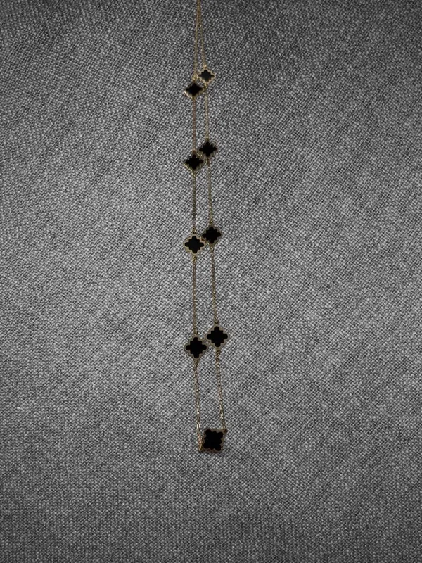 Gold-Tone Black Clover Station Long Chain Necklace With Adjustable Clasp - Image 7
