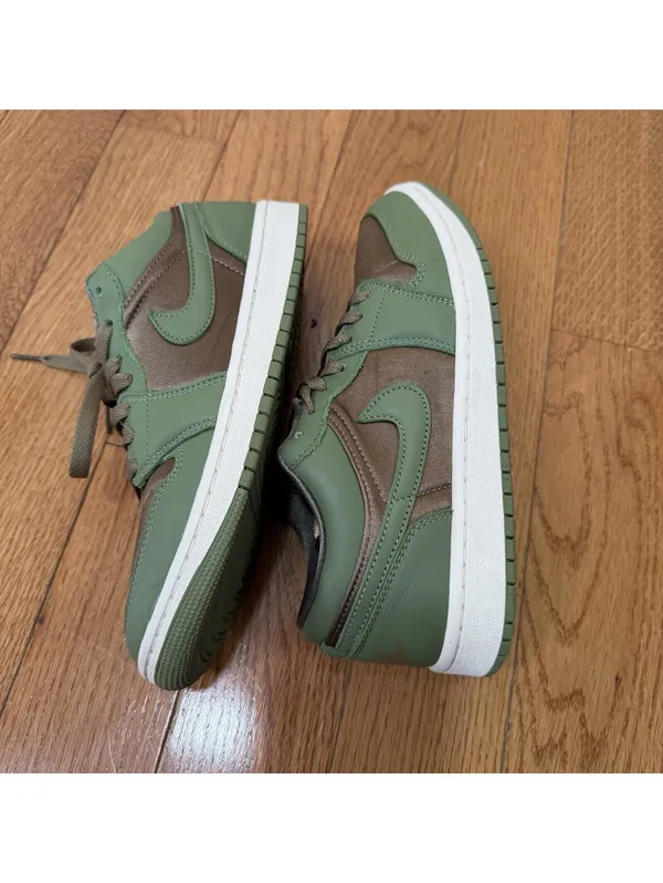 Size 8.5 US Air Jordan 1 Low SE Olive Brown Kelp FB9893-300 Green Brown Leather - Image 6