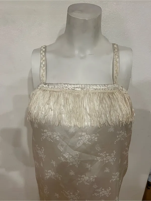 Women's Ivory Fringe Trim Satin Slip Dress - Image 4