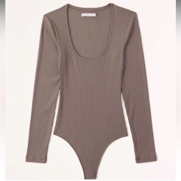 Abercrombie‎ & Fitch Ribbed Long Sleeve Scoop Neck Bodysuit Taupe Brown XL - Image 2