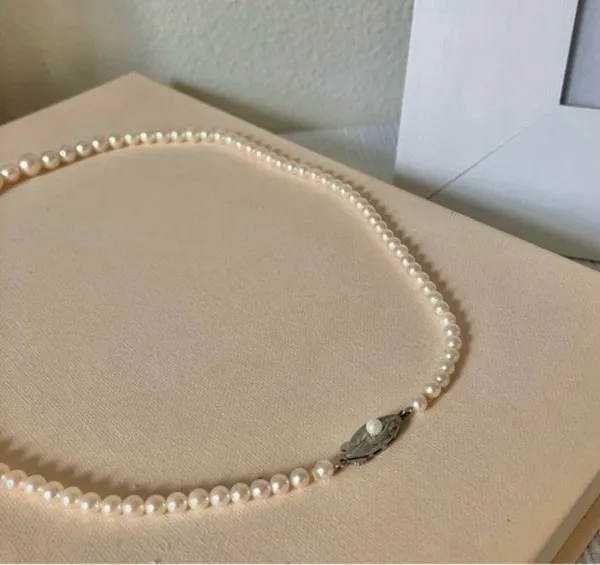 Pink Pearlescent Necklace Vintage “Noreen” 18” Marquise Fishhook Silver Classic - Image 2