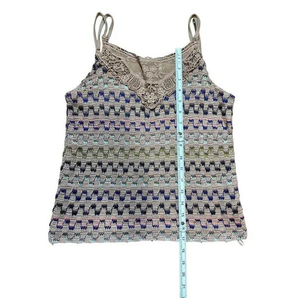 Free People Womens Multicolor‎ Chevron Stripe Pattern Crochet Knit Tank Top Sz L - Image 4