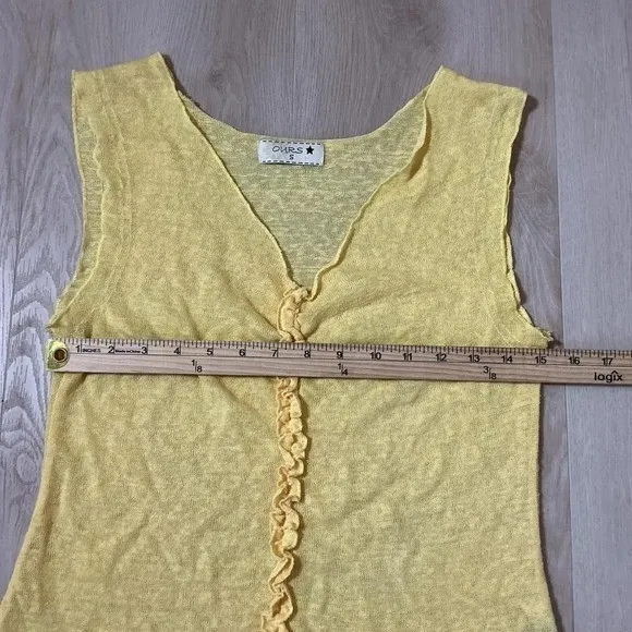 OURS Y2K Ruffle Trim V-Neck Tank Top Women S Yellow Sleeveless Fairycore Knit - Image 3