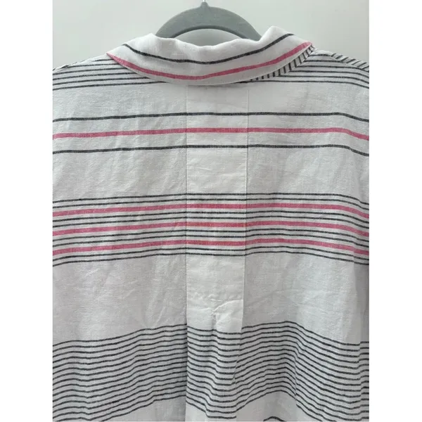 Habitat Button Down Shirt Linen Cotton Striped Tunic Top Womens Small Lagenlook - Image 7