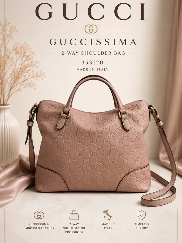 GUCCI Guccissima Bree Medium Foldover Tote Pink Leather 2-Way Crossbody Bag - Image 2