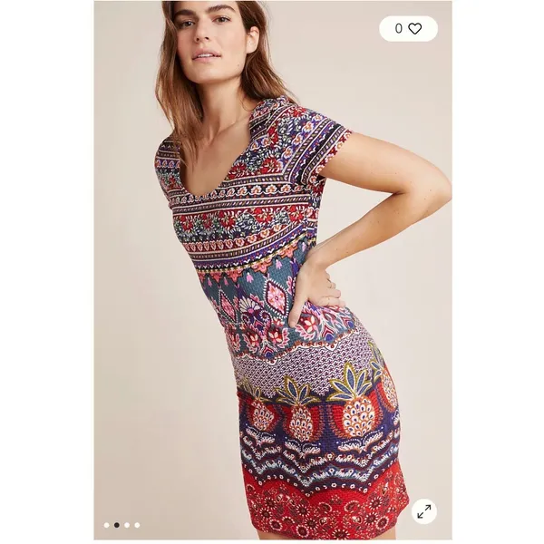 FARM RIO Anthropologie Short Sleeve Knit Floral Georgina Dress Sz S - Image 2