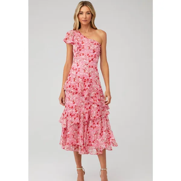 ASTR Victoriana One Shoulder Dress in Pink Size Large - Image 2