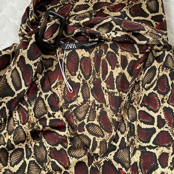 ZARA WMN'S Animal Print‎ Shirt Flowy V-neck Top Blouse S NWOT - Image 15