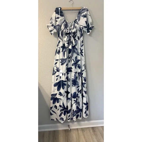 NWT Baltic Born Hilaria Maxi Dress Size‎ M White And blue - Image 3
