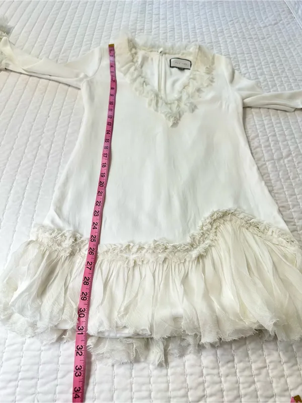 Alexis Barbara Azura Ivory Bell Long Sleeves V-Neck Ruffle Mini Dress Boho Sz M - Image 5