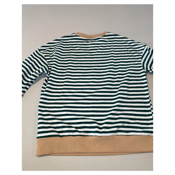 BTFBM Striped Oversized Sweatshirt Top Size M Green Tan New With Tag - Image 6