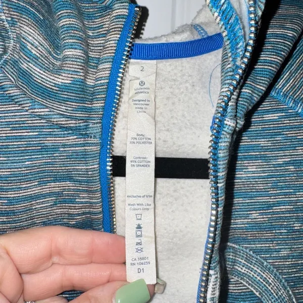 3025 | Lululemon Scuba Full Zip Space Dye Fleece Lined Hoodie Blue Women Size 2 - Image 5