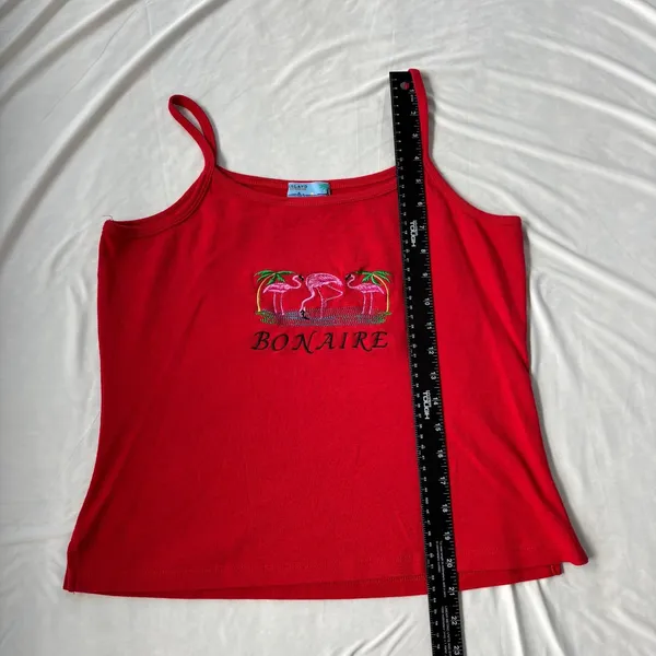90s Vintage‎ Island Expressions Bonaire Red Tank Top Embroidered Cami Y2K XXL - Image 6