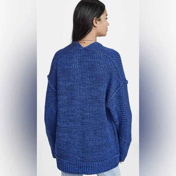 Free People High Hopes Chunky Knit Open‎ Front Cardigan in Blue Combo Size Large - Image 7